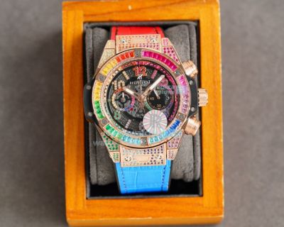 Copy Hublot Big Bang Unico Rainbow Chronograph Skeleton Watch Leather Strap